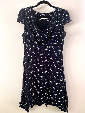Louche | Paloma Unicorn Cowl Neck Dress, Navy in 12 UK